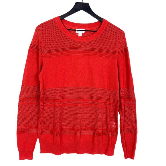 Market & Spruce Stitch Fix Medium Mesh Knit Crew Sweater Red Stretchy - Picture 1 of 9